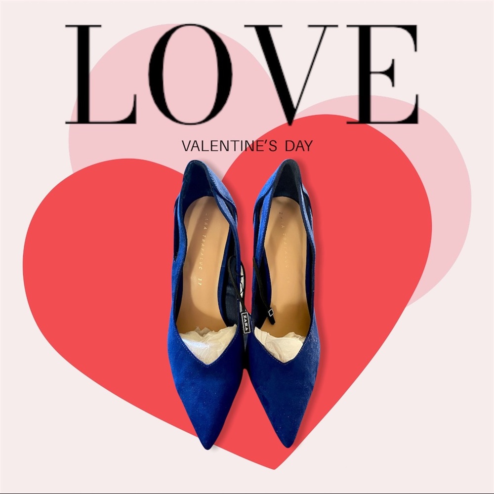 ZARA Royal Blue Suede Pointed Toe 90s